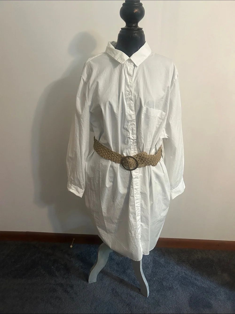 Old Navy Cotton White Button-Up Shirt Dress